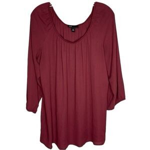 AGB Maroon Flowy Long Sleeve Lightweight Stretch Blouse XL